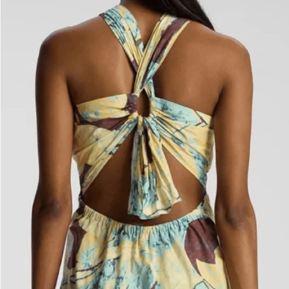 Elegant Yellow and Blue Patterned Maxi Dress - Picture 4 of 4